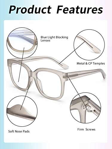 Jim Halo Blue Light Blocker Glasses for Women Oversized Square Computer Glasses Metal CP Temples Grey - Image 3