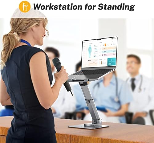 Beelta Laptop Stand for Desk, Telescopic Laptop Riser Computer Stand Adjustable Height & Angle with 360° Swivel, Foldable & Portable Laptop Stands, Compatible with MacBook, Laptops 10"-17", BSL903G