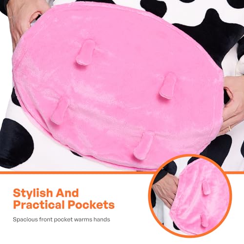 Image of Giggling Getup Wearable Blanket Hoodie for Women and Men Sherpa Fleece Hooded Blanket Sweatshirt Warm Cozy Sherpa Wearable Throw Oversized Hoodie with Giant Pocket & Sleeves for Adult Cow
