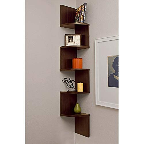 AAFIYA HANDICRAFTS Stylish Zig Zag Corner Wall Shelf for Home Kitchen Living Room Multipurpose Decorative and Space-Saving Storage Solution (Brown)