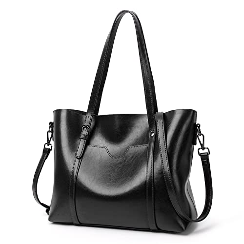 Bolsa de ombro Cicilin feminina, de couro, com grande capacidade, bolsa estilo pasta, Preto, One Size