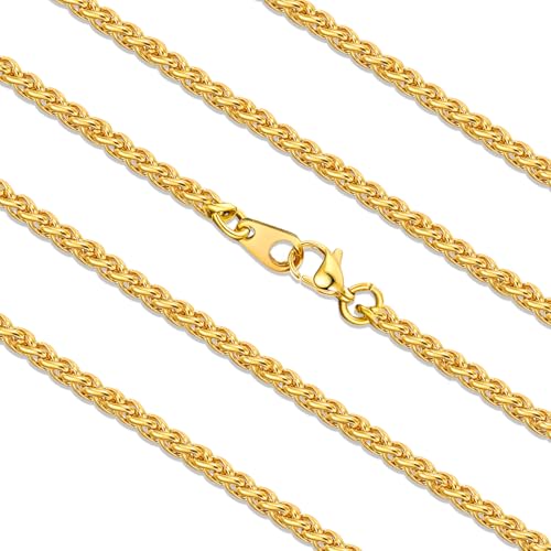 FaithHeart Stainless Steel Chains for Men, Silver/Black/14K Gold Plated Snake/Wheat/Box/Rope/Rolo Chain Necklace 16-30 Inches with Delicate Gift Box Length 20 Inches 02. Spiga Chain-Gold