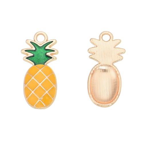 Image of Pack of 80 Pineapple Enamel Charms Gold Plated Colored Pendants Hawaii Style Accessories for Necklace Bracelet Jewelry Making DIY Crafting