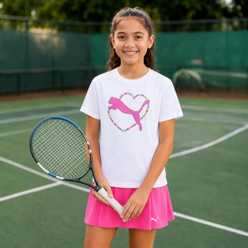Image of PUMA Girls Athletic Skort Set - 2 Piece Workout Set Active Skirt with Shorts & Short Sleeve T-Shirt Girls Athletic Outfit
