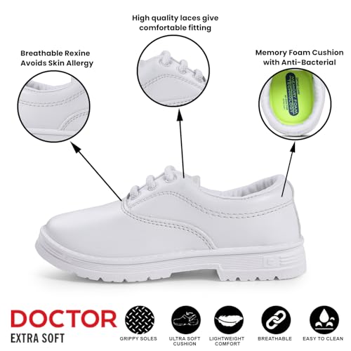 Image of DOCTOR EXTRA SOFT Unisex-Child Kids Boys Black & White Uniform School Shoes with Laces| Memory Foam Cushion & Anti-Bacterial Technology| Lightweight| Comfortable| Durable & Anti-Skid Lacing D-3002