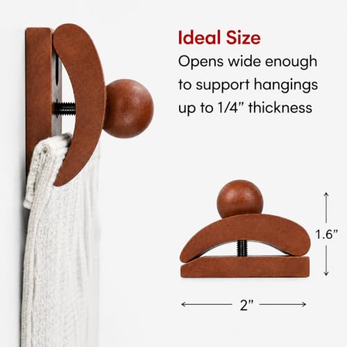 Image of Classy Clamps Quilt Wall Hangers - 4 Small Wood Clips (Dark Wood) and Screws for Wall Hangings - Wall Hanger for Quilts, Tapestry, Rugs and More