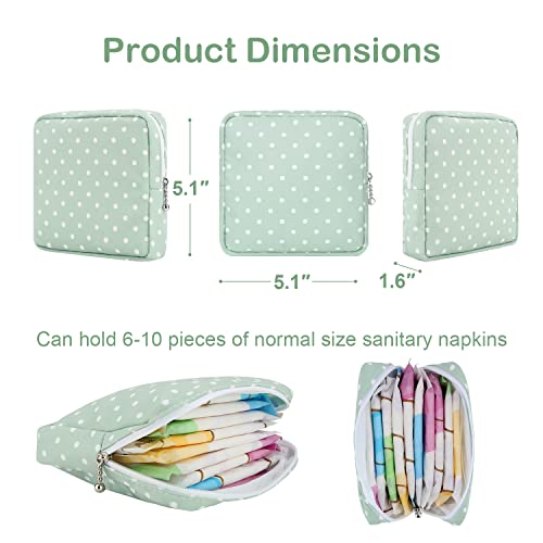 Image of Sanitary Pad Storage Bag Portable Period Bag for Teen Pads /Sanitary Napkins /Small Tampons, Sanitary Napkin Storage Bag First Period Gifts for Teen Girls (Green Dot)