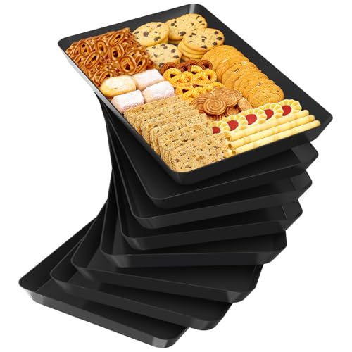 SpaceTrove 8-Pack Serving Tray Set, Reusable Plastic Serving Platter for