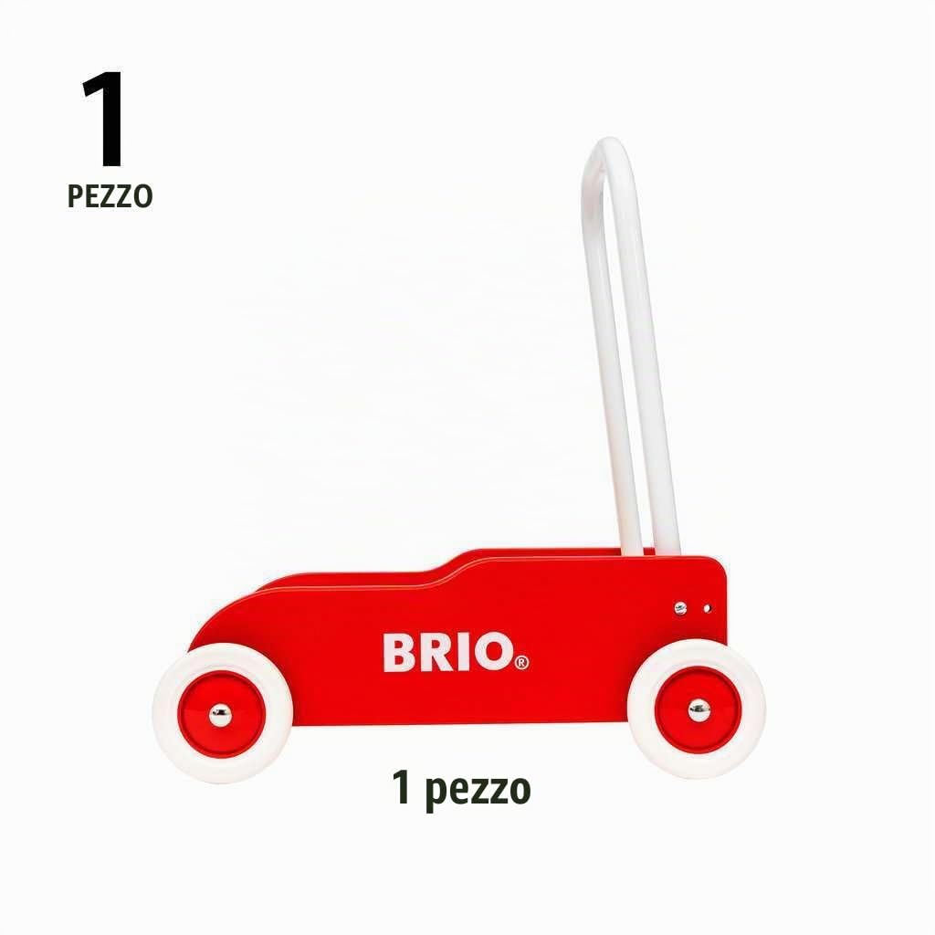 Baby walker BRIO 31350 rosso-giallo - classico per bambini dai 9 mesi - impugnatura regolabile per adattarsi alla taglia del bambino e freno regolabile per regolare la velocità di rotolamento