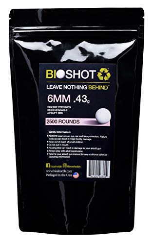 BioShot Biodegradable Airsoft BBS - .43g Super Slick Seamless Sniper Weight Competition Match Grade for All 6mm Airsoft Guns and Accessories (2500 Rounds, White) BioShot Biodegradable Airsoft BBS - .43g Super Slick Seamless Sniper Weight Competition Match Grade for All 6mm Airsoft Guns and Accessories (2500 Rounds, White)