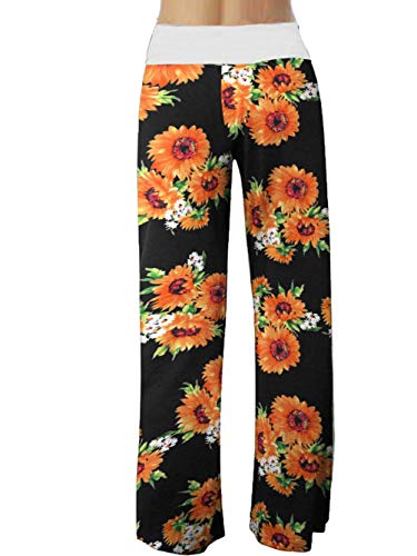 Image of iChunhua Women's Comfy Stretch Floral Print Drawstring Palazzo Wide Leg Lounge Pant