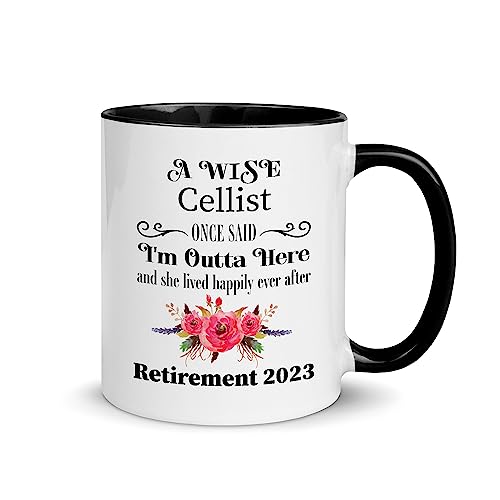 Retirement Gifts for Cellist - I'm Outta Here Mug for Women Female Professional Symphony Concert Solo Player Cello - Her Cute Floral for Retired Moving Party Happy Retirement 2023