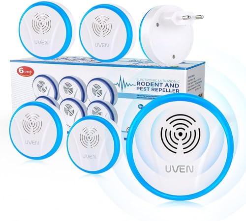 Repelente Ultrasónico de Plagas, Electrónico Repelente Mosquitos Insectos Control para Interiores, Antimosquitos Electrónico para Ratones, Arañas, Cucarachas, Moscas(6 Paquetes)