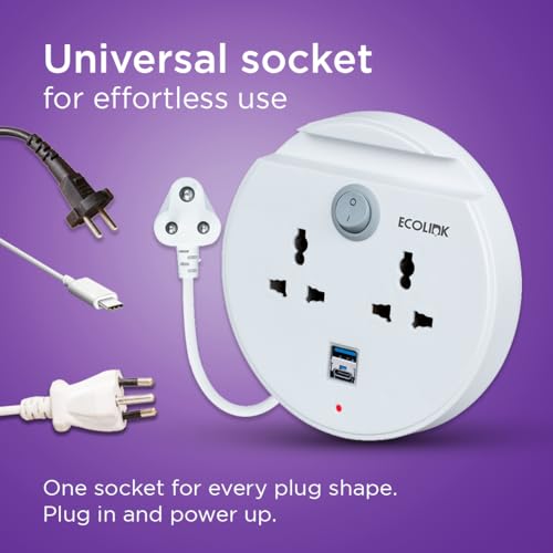 Image of EcoLink PowerPlus Power Bun 6A Extension | Dual USB-A & USB-C Fast Charging Ports | Compact & Portable Power Strip | Home, Office & Travel | Overload & Short Circuit Protection | Pack of 1