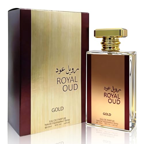 Image of Royal Oud Gold Men's Cologne 3.4 Fl. Oz Eau De Parfum, Warm Vanilla, Saffron & Oud Scents, Luxury Masculine Woody Fragrance