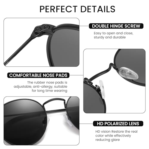 DUCO Retro Round Polarized UV400 Sunglasses for Men Women Vintage Polarized Sun Glasses Classic Vintage Shades DC30484