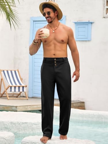 Runcati Mens Cotton Linen Pants Elastic Waist Casual Lightweight Loose Fit Beach Yoga Pants4