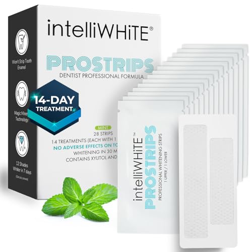 Image of IntelliWHiTE ProStrips Teeth Whitening Strips, 14 Day Treatment, Whitens Up to 12 Shades, Enamel-Safe Gentle Remineralizing Formula, Dentist Formulated for Sensitive Teeth, (28pk Mint Flavor)