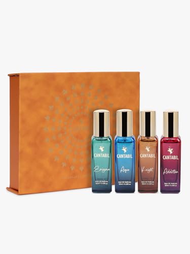 Image of Cantabil Eau De Parfum Gift Set for Men & Women | Pack of 4 Perfumes (20ml Each) | Enigma, Aqua, Knight & Addiction | Long Lasting, Skin-Friendly Fragrance Collection