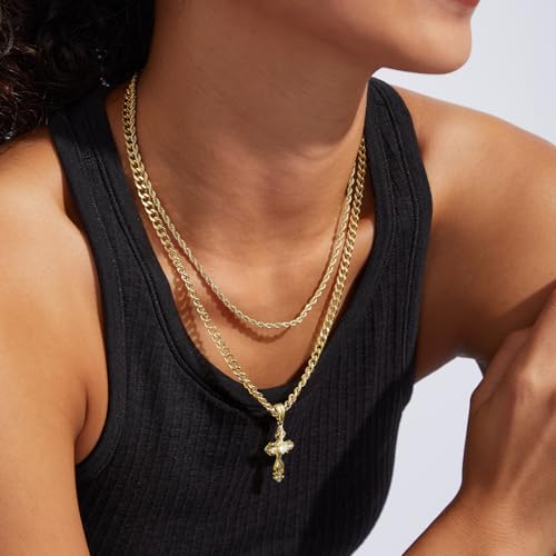 KissYan Layered Cross Necklace for Women, 14K Gold Plated Cubic Zirconia Pendant Necklaces Cross Faith Necklaces, Gold Cross Choker Trendy Jewelry Gifts for Women2