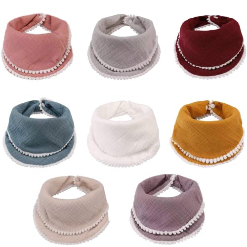 Image of Muslin Baby Bibs Drool Bibs for Boys Girls Adjustable Multi-Use Scarf Bibs Super Absorbent& Soft Drooling Bibs Breathable Organic Cotton Baby Bibs Set for Teething and Drooling 8 Pack