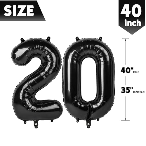 Image of 40 Inch Black Number 20 Balloon Birthday Party Decorations for Men & Women