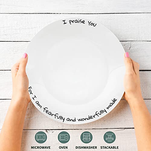 Chitchat Ware Porcelain Dinner Plates, 4Pcs White Round Dessert Or Salad Plate, Serving Dishes, Dinnerware Set, Scratch Resistant I Praise Set, Microwave & Dishwasher Safe (10.5-Inch) #TOP3