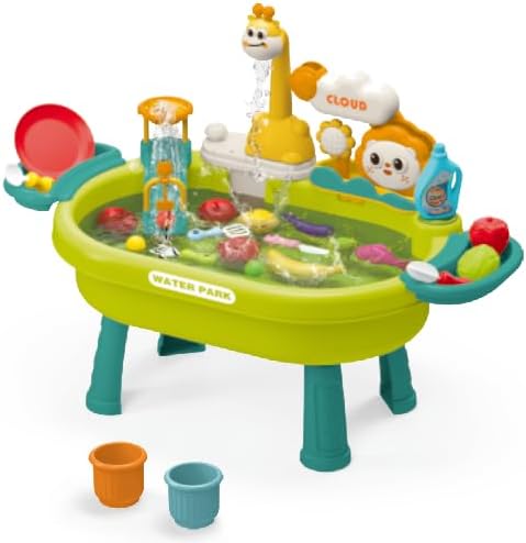 CUTE STONE Water Table with Detachable Legs，Play Food Accessories, Play Sink with Running Water