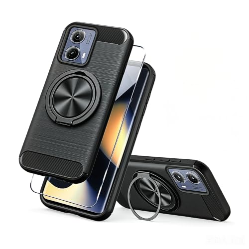 Coque Motorola Moto Edge 2024 avec protège-écran et anneau bleu