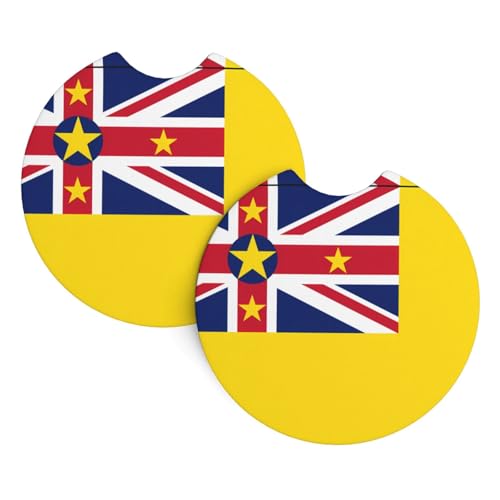 YYHWHJDE Lot de 2 sous-verres de voiture avec motif drapeau de Niue - Résistants et imperméables - Pour la protection et la décoration de l'intérieur de la voiture