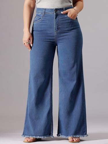 Image of Miss Chase A+ Women's High Rise Regular-Length Stretchable Denim Wide-Leg Shaping Jeans