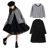 [Kuhvvse] 女の子 ワンピース カーディガン 2点セット 入学式 卒業式 小学生 フォーマル 発表会 受験 面接 冠婚葬祭 フォーマルワンピース ドレス セットアップ 春 秋 冬 120-165(130 グレー)