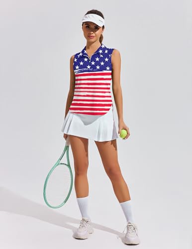 Image of PINSPARK Women Golf Shirts Sleeveless UPF 50+ Tennis Polo V-Neck Quick Dry Athletic T Shirt 1 /4 Zip Collar Workout Tank Top