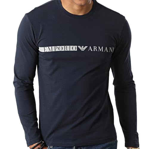 Emporio Armani Camiseta de hombre 111984 2F525, camiseta de manga larga, cuello redondo, azul oscuro, M