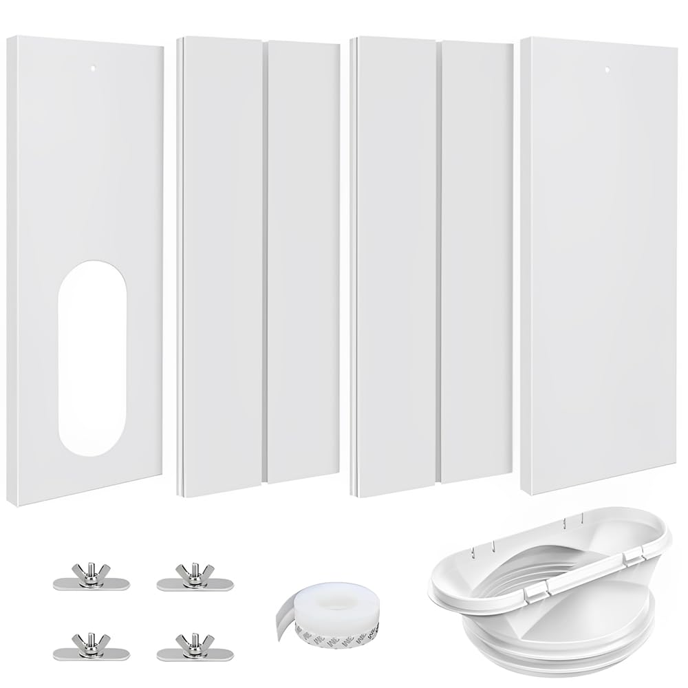 Kit Ventana Aire Acondicionado Portatil, HOVCEH 4 Piezas Kit de Ventilación de Ventanas de Aire Acondicionado 16 x 43-140 cm con Tubo de Desagüe de 13/15 cm, Kit aire Acondicionado Ventana