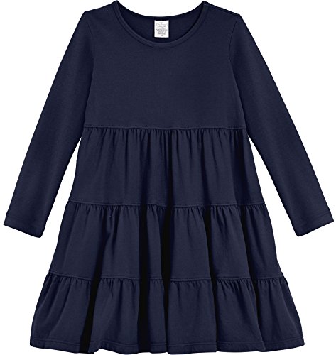 City Threads Little Girls Cotton Long Sleeve Tiered Ruffle Princess Fairy Party Dress SPD Sensory Sensitive Clothing Toddler Young Girl Dress, Navy, 4T