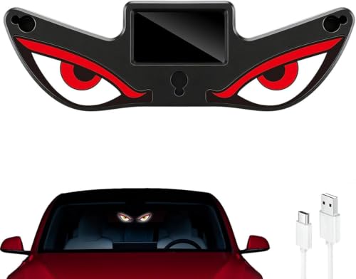 Image of Solar Powered Demon Eye LED Car Window Light, USB Rechargeable Wireless Windshield Decoration Lamp with Auto On /Off Sensor, Accessory for Cars, SUVs & Trucks, Red, Pack of 1