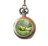 Farbe: Messing Lazy Frog Taschenuhr Halskette Happy Smiling Green Frosch Kröte Einzigartige Art Natur inspirierte Foto Uhr Anhänger