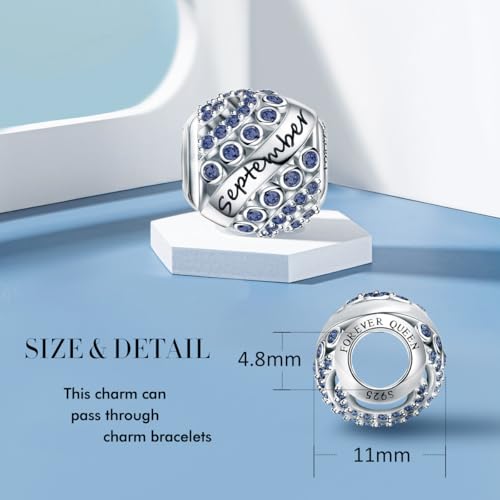 FOREVER QUEEN Birthstone Charm for Bracelet - 925 Sterling Silver Bead Openwork, Happy Birthday Charm for Necklace - Valentine's Day Mother's Day Gift2