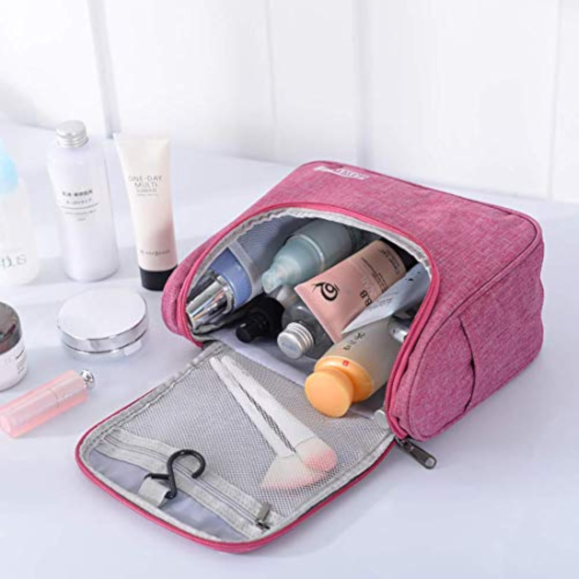 Pink Bathroom Storage Toiletry Bag with Hanging Hook
