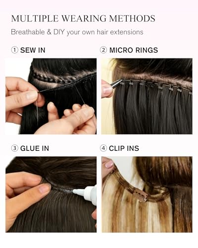 Image of YoungSee Human Hair Sew in Extensions Darkest Brown Weft Extensions Long Straight Hair Sew in Bundles Human Hair Dark Brown 22Inch 100G