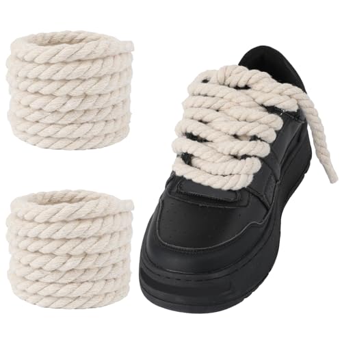Molain Thick Rope Shoe Laces for A F-1, 1 Pair Round Cotton Chunky Twisted Shoelaces Replacement for A F-1(milky)