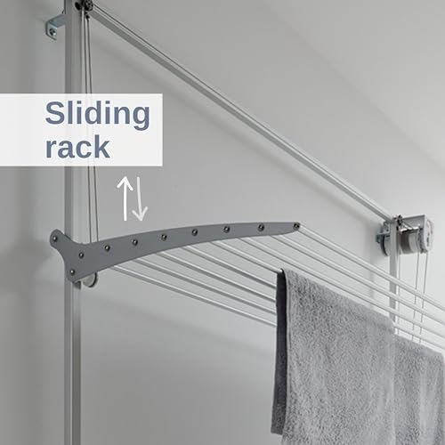 foxydry Tower Wall Mounted Clothes Airer Vertical Wall Mounted Retractable Clothes Drying Rack for Indoor and Outdoor Use (88 x 52 x 137 cm, Right Grey) - Image 6