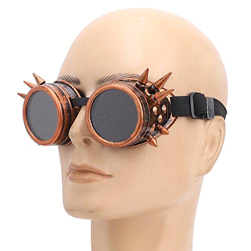 Image of Vintage Goggles, Double Layer Windproof Sunglasses, ABS Industrial Spiked Steampunk Style Unique Goggles Cycling Glasses (Red Bronze)