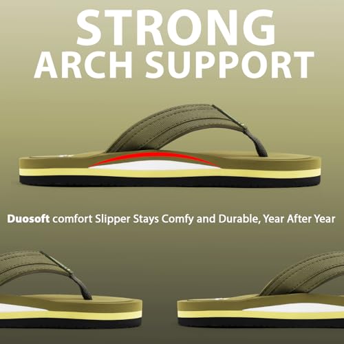 Image of Duosoft Men's Slipper Flip Flops, Black, Anti-Skid Rubber Sole, Superior Shock Absorption, Strong Arch Support, Super Soft