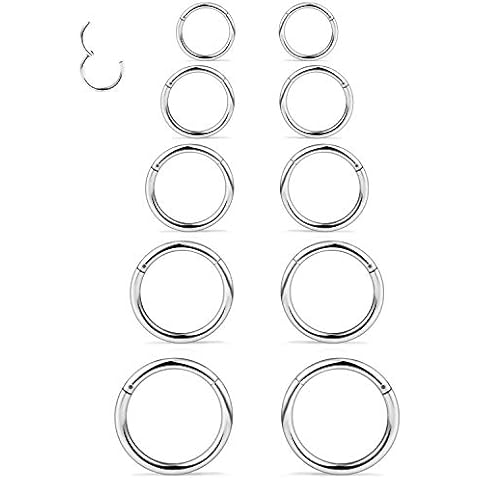 Dyknasz 10PCS 16G Surgical Steel Hinged Clicker Segment Septum Lip Nipple Ring Hoop Cartilage Tragus Helix Sleeper Earrings Piercing Jewelry for Women Men 8mm 10mm 12mm 14mm 16mm Silver Cover