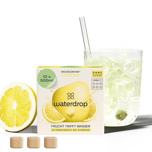 waterdrop Microdrink Limonade: Zitrone 12 Drops Würfel zuckerfreies Getränkpulver fruchtige Sorte Frucht- und Pflanzenextrakten mit wertvollen Vitaminen Wasserzusatz