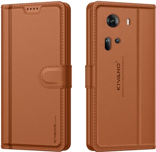 Image of KIVANO LUXE Compatible for Oppo Reno 11 5G Luxury Handmade Leather Magnetic Flip Folio Case | Card Holder & Kickstand | Slim Protective Cover | Unisex - Brown