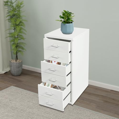 Image of Vertical 6 Drawer File Cabinets with Wheels, 27 in Metal Filing Storage Cabinets with Handle, 6 Tier Vertical File Cabinets for Office Home, Easy Assemble