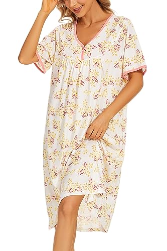 Image of AVIIER Nightgows for Women Soft Cotton Night Shirts Short Sleeve Sleepwear with Pockets